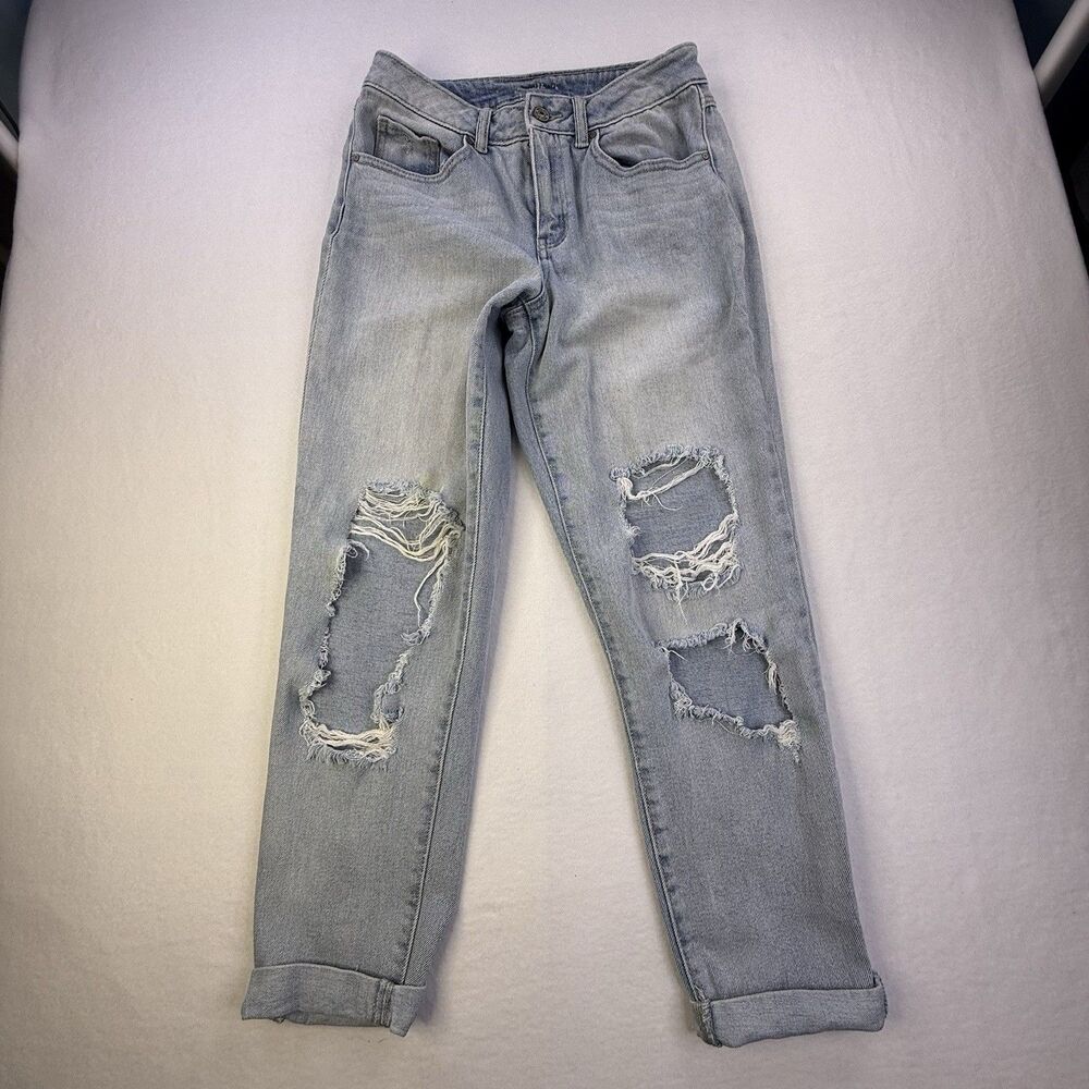 REWASH Size 3 Jean W26 Light Wash Boyfriend Rolled Cuff Straight Leg Y2K 1022